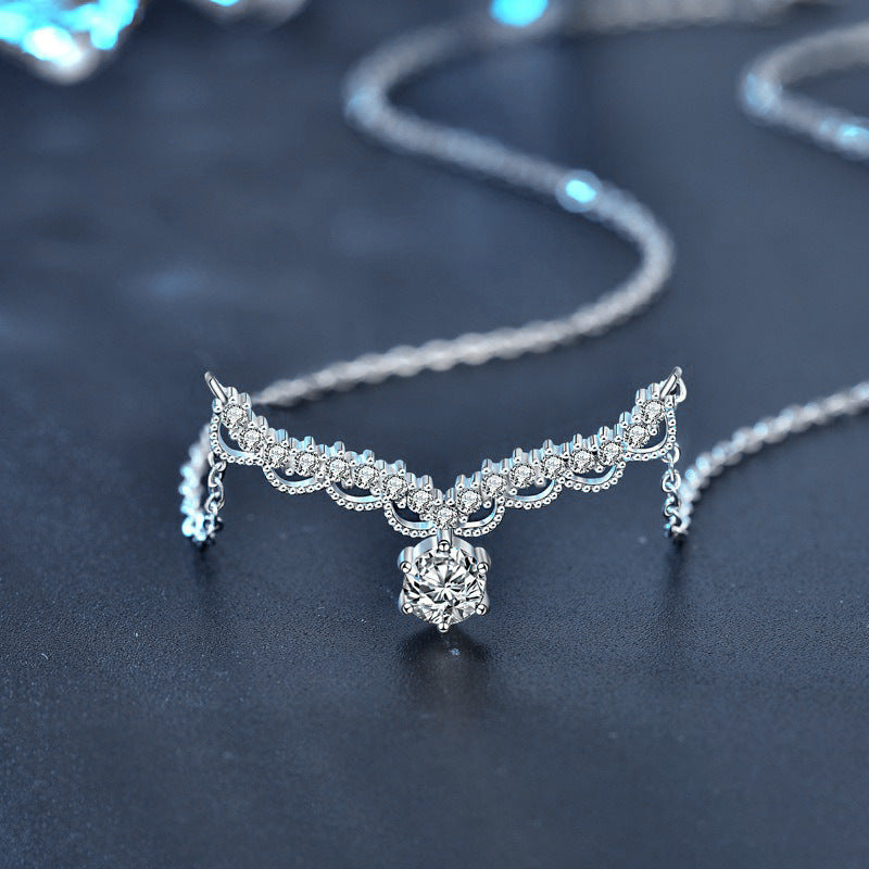 A deer with you necklace, ins unique design, 925 pure silver, moissanite, forest style deer antler pendant set chain, Christmas decoration