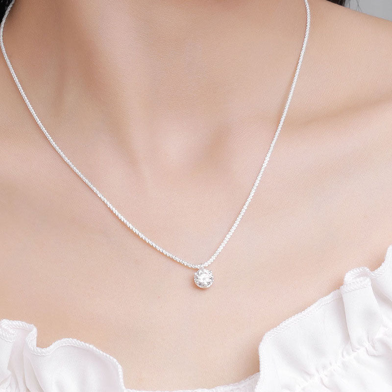 Mossianite, Sparkling Crown Six-Prong Necklace, Luxurious and Sophisticated Pure Silver Starlight Chain for Women