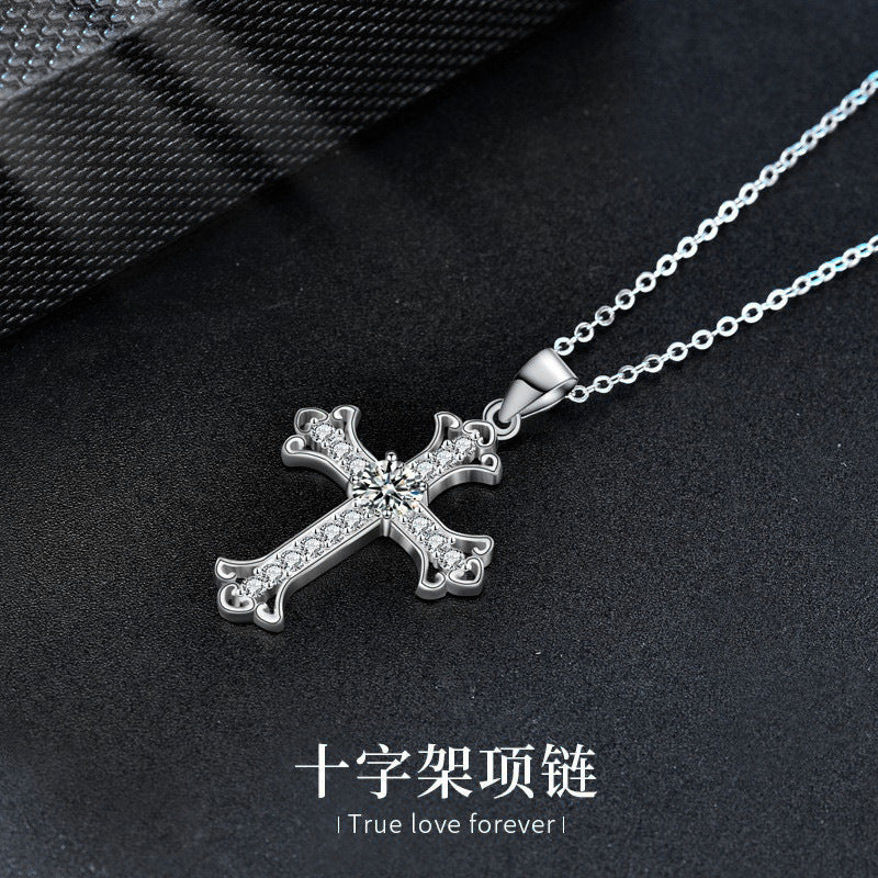 Original 925 Pure Silver Moissanite Necklace Jewelry for Women, Cross Pendant Wholesale, Simple Collar Chain