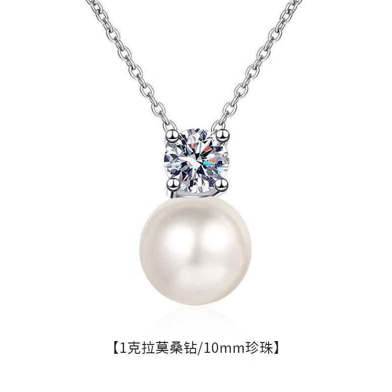 S925 Sterling Silver Pearl Necklace, Luxurious Moissanite Necklace, Versatile High-end Sweater Chain, Unique Collar Jewelry