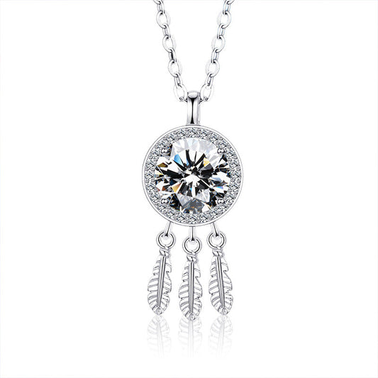 Mossianite 925 Sterling Silver Dreamcatcher Necklace for Women, High-end Luxury, Fade-resistant Collar Pendant Cross-border Accessories