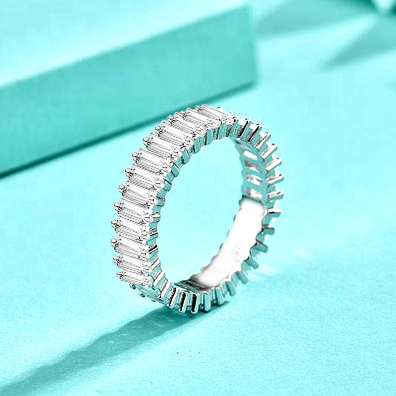 New cross-border 925 pure silver ring for women, sugar crystal diamond, European and American exaggerated fashion closed ring, color-fast jewelry