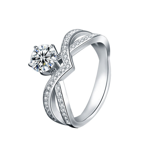Moissanite 925 Sterling Silver Ring, Personalized Exaggerated Six-Claw Crown Diamond Ring Jewelry, Closed Finger Ring, Gift for Girlfriend