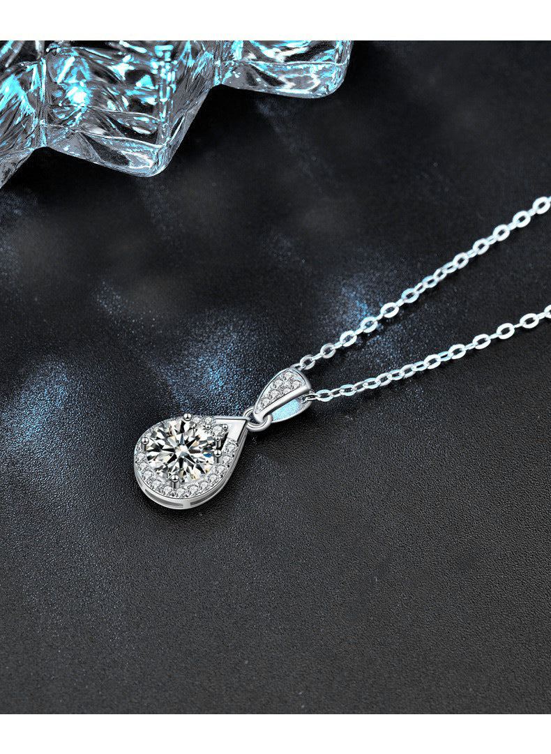 Moissanite 925 Sterling Silver Necklace Jewelry for Women, Versatile High-end Drip Pendant Mother's Day Gift Cross-border New Product