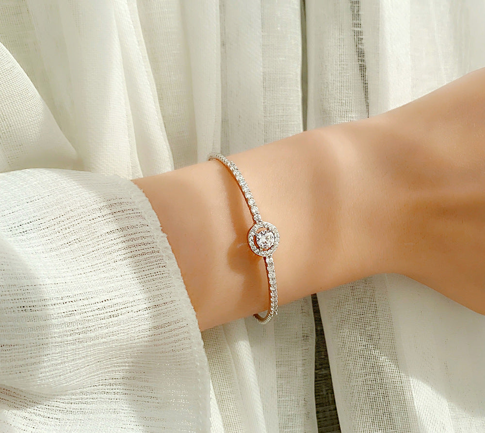 Moissanite 925 silver bracelet, girls' high-end bracelet, open silver bracelet, silver ring, Goddess Day gift accessory