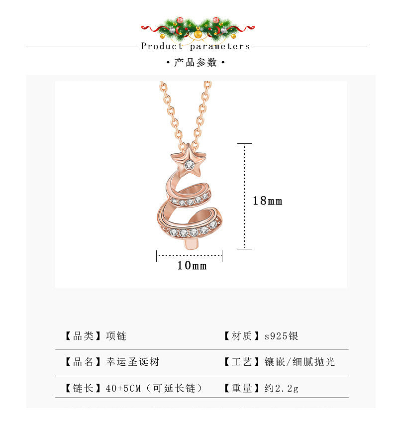 Original Christmas Necklace Accessories 925 Pure Silver Star Tree Pendant European and American New Style Collar Accessories Christmas Gift