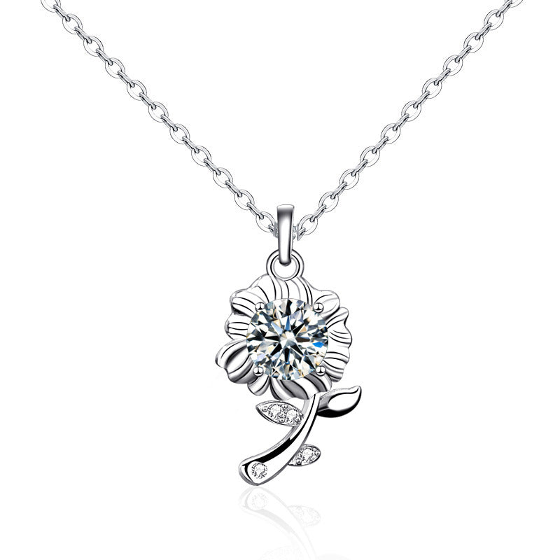Original 925 Sterling Silver Necklace Green Moissanite Sunflower Pendant Necklace Valentine's Day Gift