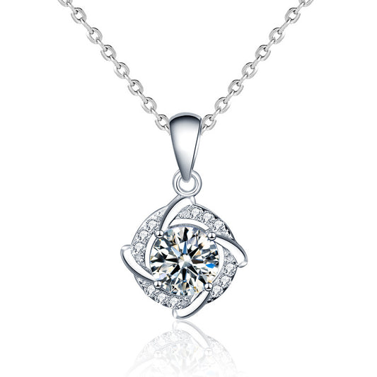 925 Sterling Silver Windmill Necklace for Women, Korean New Gem Moissanite Pendant, Temperament Clavicle Necklace Accessories