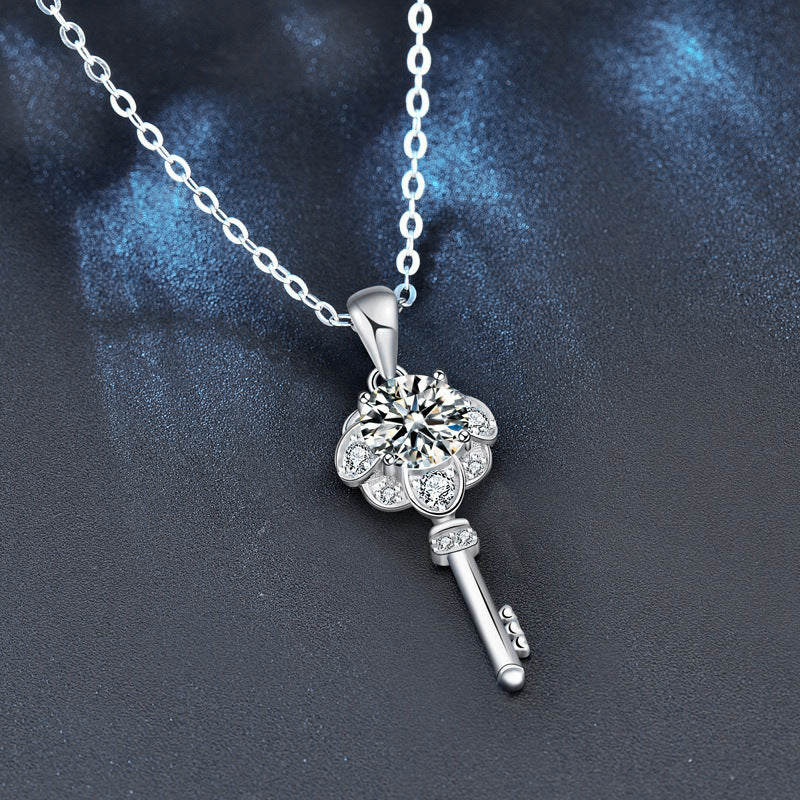 Original Design Jewelry Moissanite 925 Sterling Silver Key Necklace Women's Long Versatile Clavicle Pendant Couple Jewelry