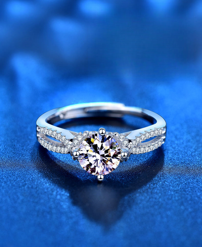 925 Silver Moissanite Ring Starry Night Double Row Ring Finger Diamond Simple Personalized Open Couple Gift