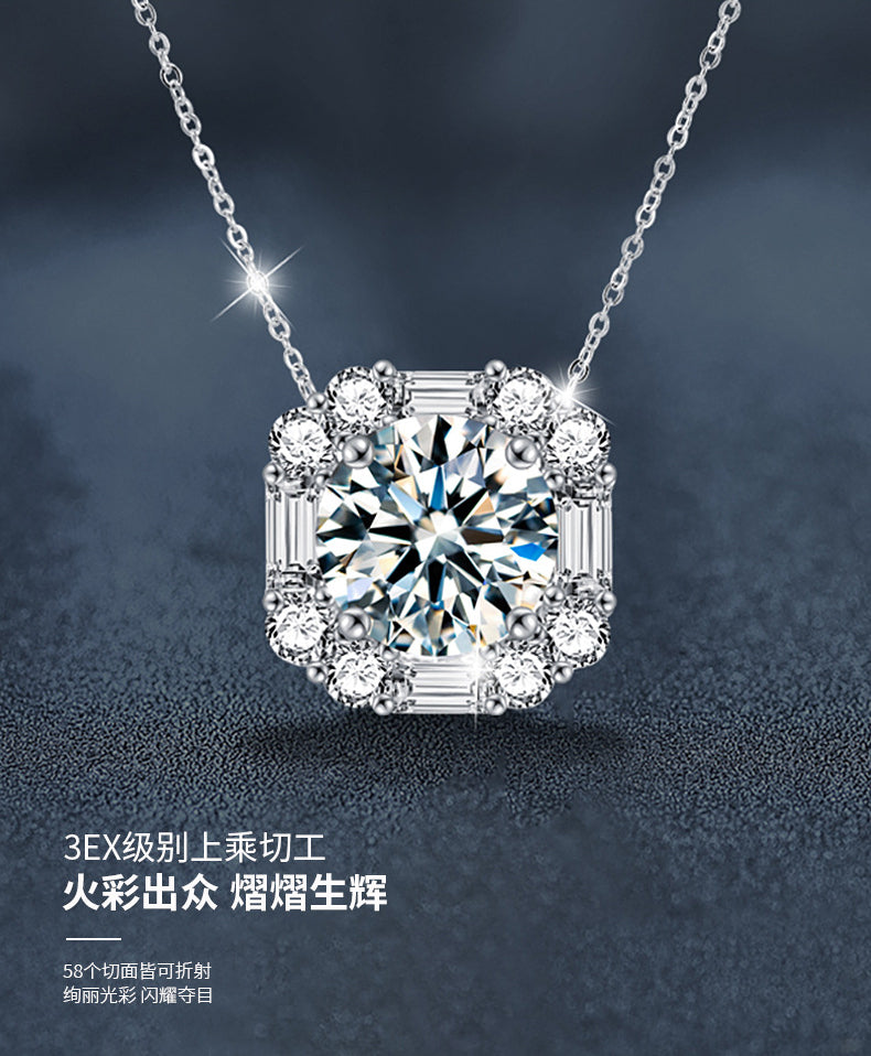 S925 Sterling Silver Sugar Cube Necklace, Designer Moissanite Pendant, Autumn/Winter Jewelry, Cross-border European and American Fashion Clavicle Chain