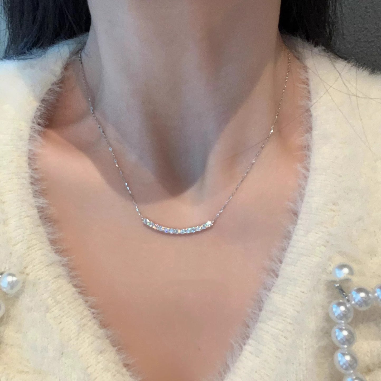 925 Sterling Silver Smile Necklace T Smile Face Necklace High Version Moissanite Pendant Clavicle Chain Jewelry Cross-border Hot Sale