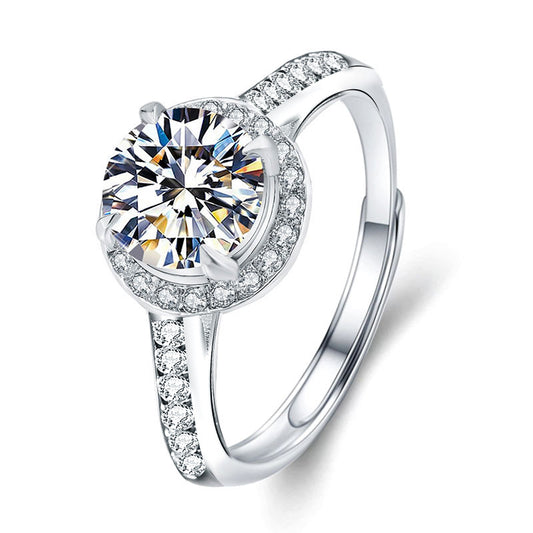 European and American Moissanite Open Ring 925 Sterling Silver Women's Classic 2 Carat Four-Claw Simulated Wedding Engagement Ring