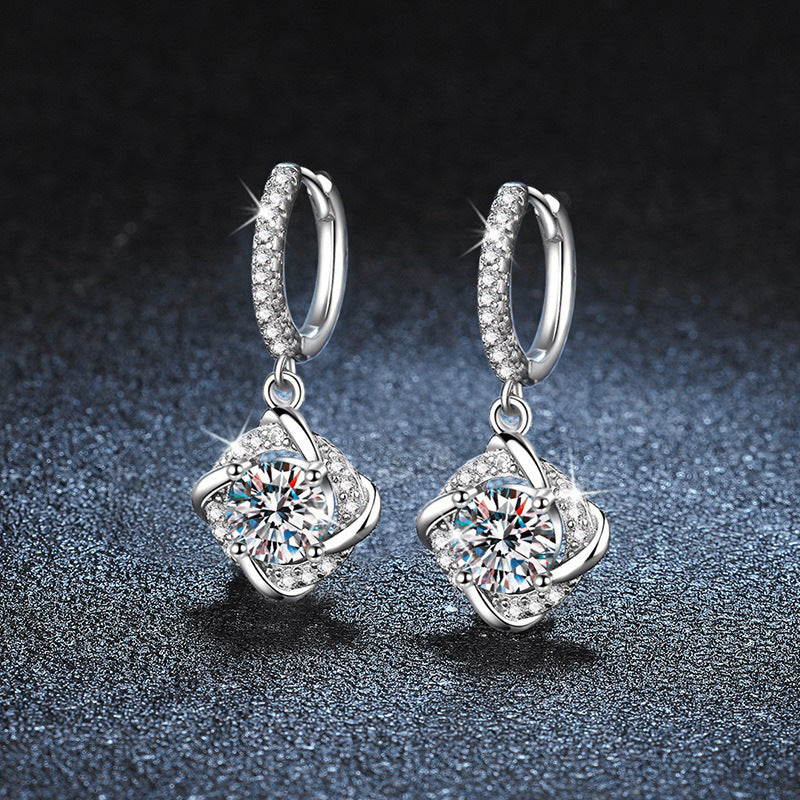 Mossianite Earrings Windmill Earring Clips 925 Pure Silver Earrings Versatile Luxury High-end Foreign Trade Earrings Studs