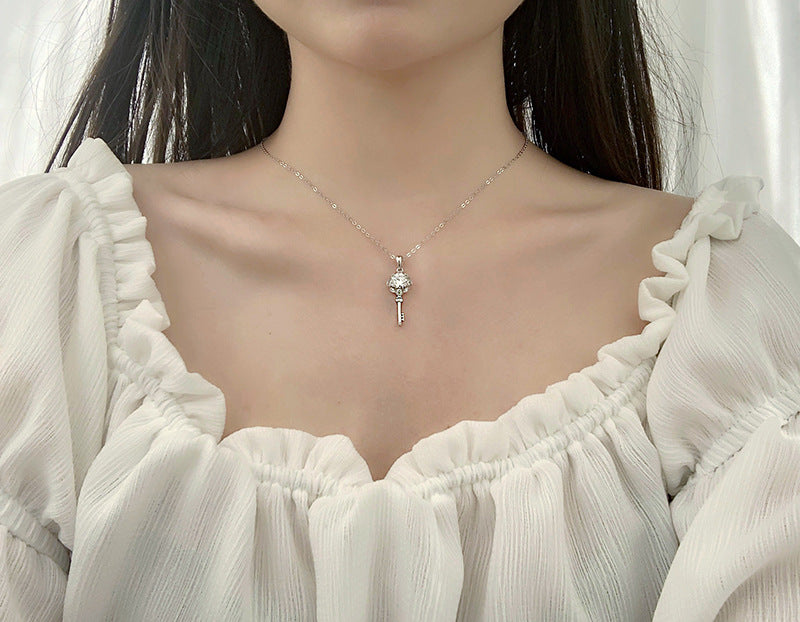 Original Design Jewelry Moissanite 925 Sterling Silver Key Necklace Women's Long Versatile Clavicle Pendant Couple Jewelry