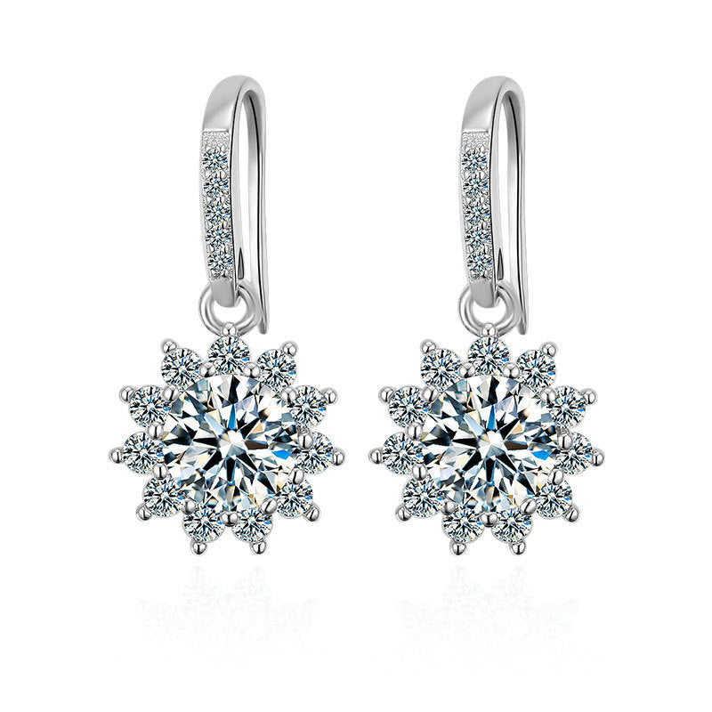 925 Sterling Silver Earrings Jewelry Sunflower Moissanite Diamond Ear Hooks Dangle Earrings Simple Flower Earrings