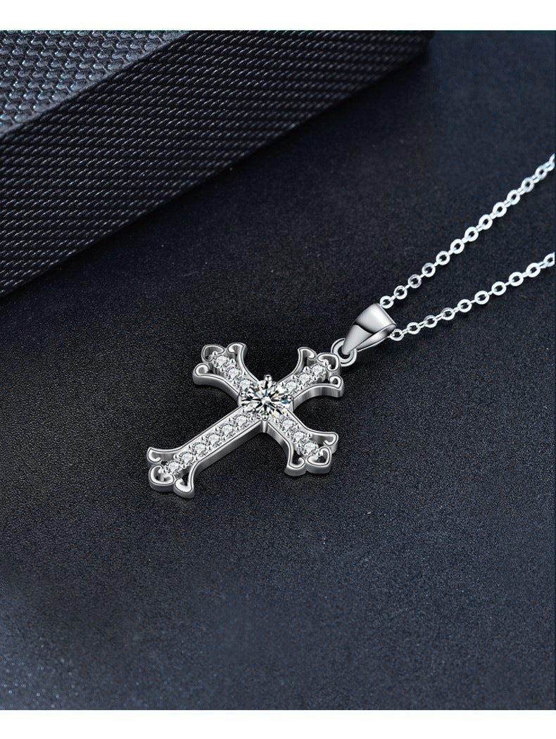 Original 925 Pure Silver Moissanite Necklace Jewelry for Women, Cross Pendant Wholesale, Simple Collar Chain
