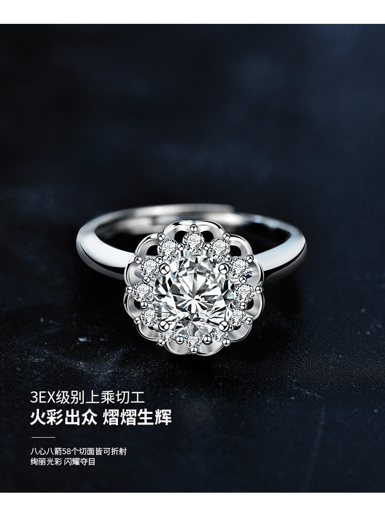 Moissanite engagement ring 1 carat 925 silver round bezel women's wedding gift open jewelry