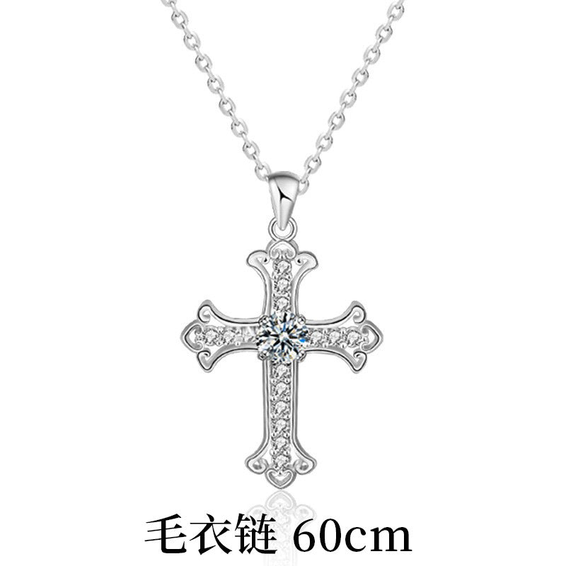 Original 925 Pure Silver Moissanite Necklace Jewelry for Women, Cross Pendant Wholesale, Simple Collar Chain