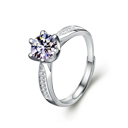 Moissanite Ring Women 925 Sterling Silver Zhou Family Six-Prong Women's Ring 1 Carat Open Versatile Jewelry Gemstone Jewelry