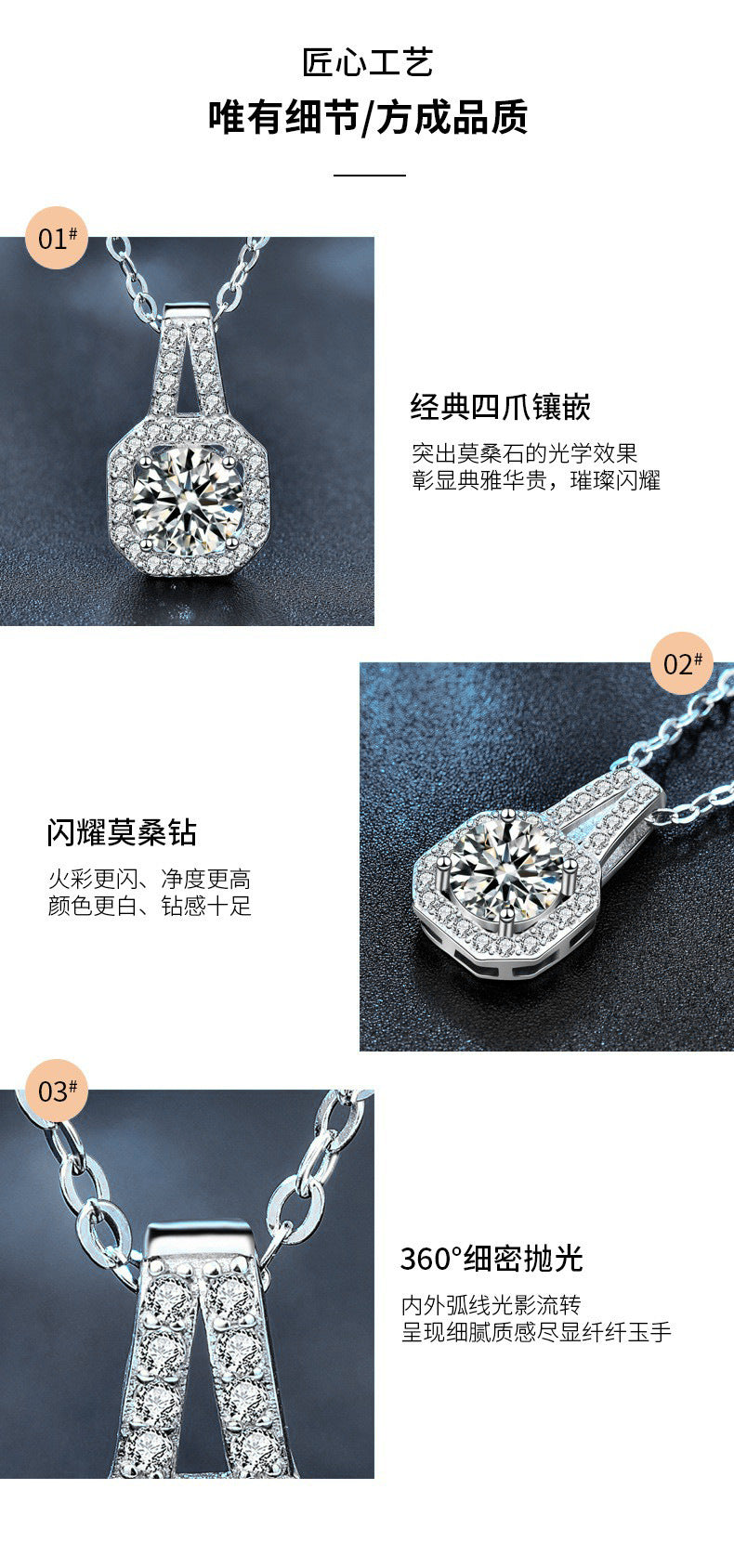 Moissanite 925 silver necklace, In style princess square pendant, summer European and American square silver accessory