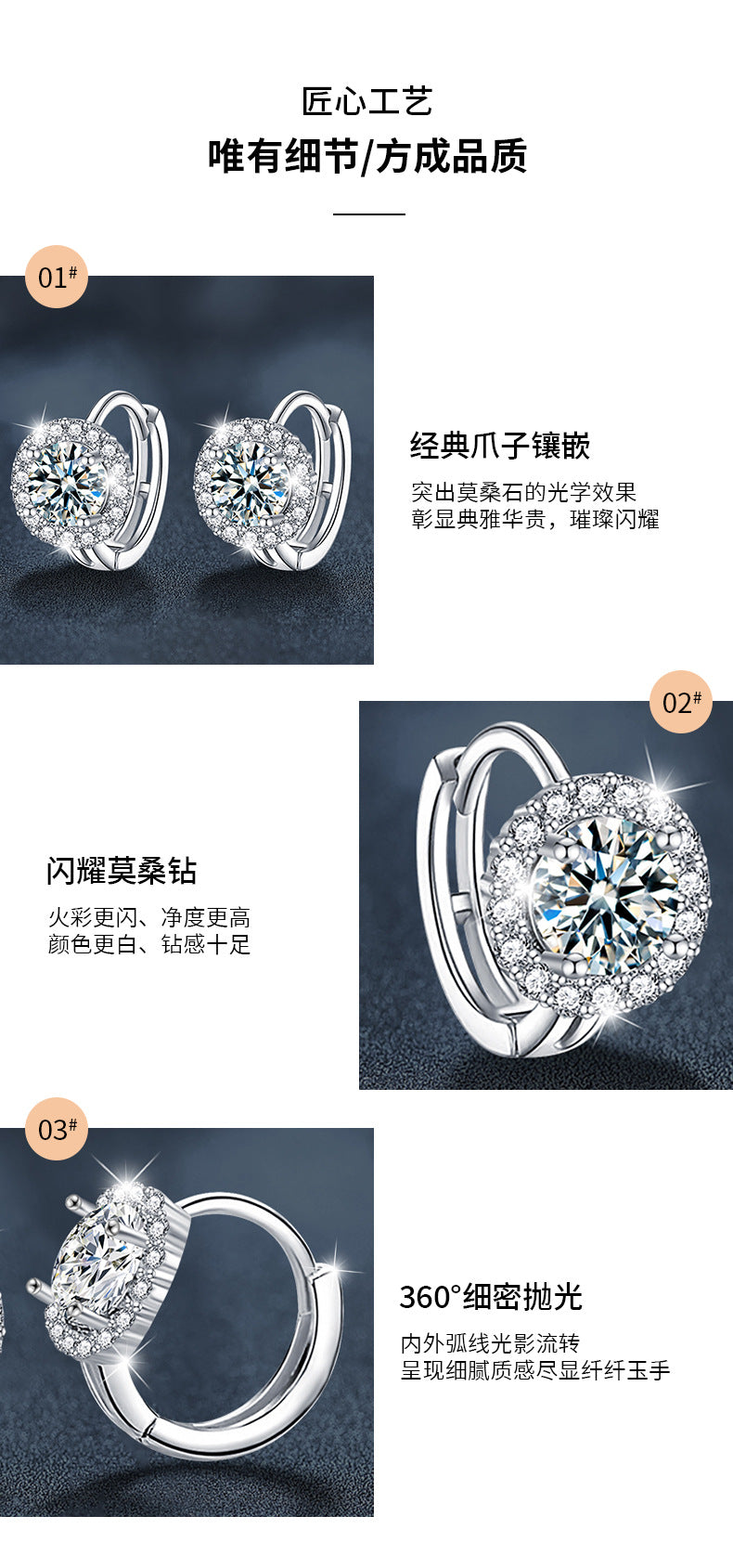 S925 Silver Moissanite Sunflower Earrings Autumn/Winter High-End Ear Clips Personalized Fashion Earrings