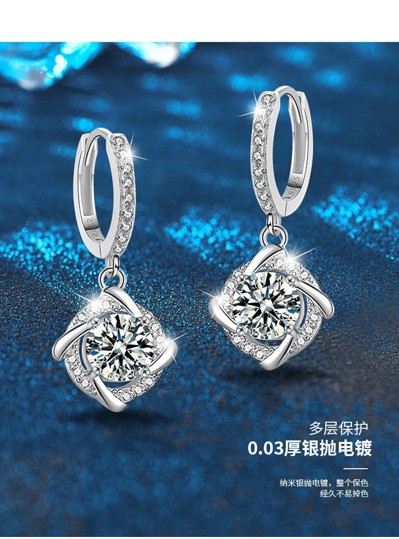 Mossianite Earrings Windmill Earring Clips 925 Pure Silver Earrings Versatile Luxury High-end Foreign Trade Earrings Studs