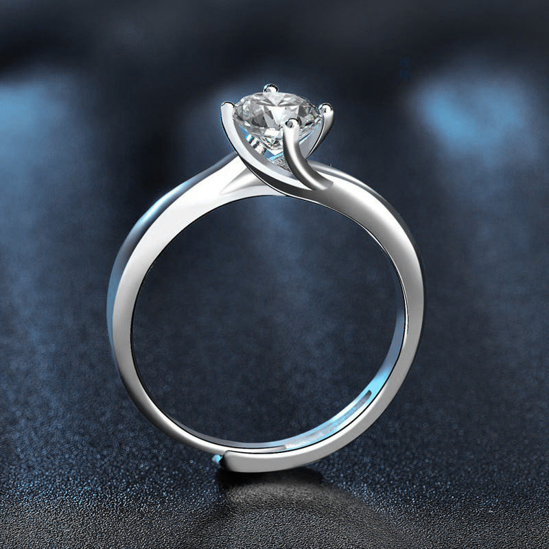 925 Silver Women's Twist Arm Moissanite Ring, 1 Carat Adjustable Women's Ring