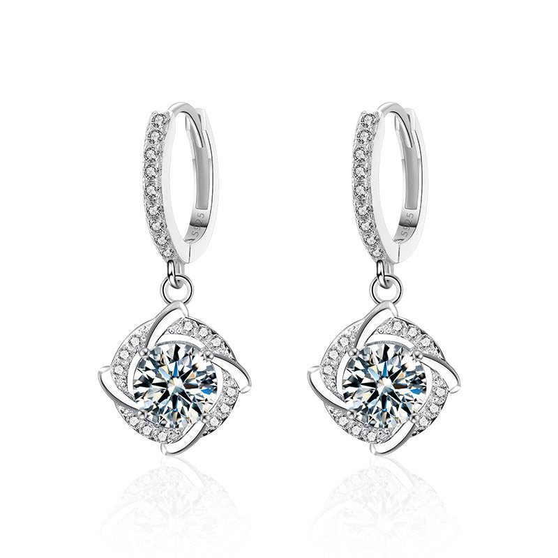 Mossianite Earrings Windmill Earring Clips 925 Pure Silver Earrings Versatile Luxury High-end Foreign Trade Earrings Studs