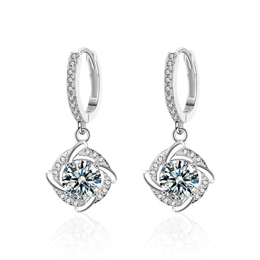Mossianite Earrings Windmill Earring Clips 925 Pure Silver Earrings Versatile Luxury High-end Foreign Trade Earrings Studs