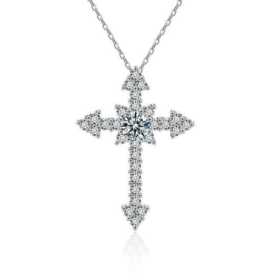 Cross-border jewelry, Moissanite S925 Sterling Silver Full Set Cross Necklace Pendant, European and American Exaggerated Moissanite Agate