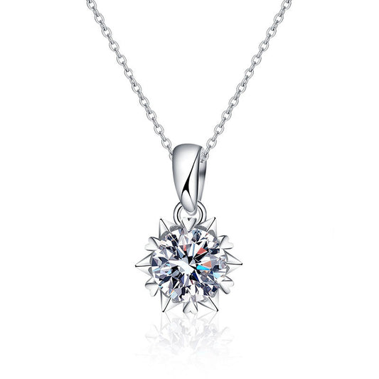 925 Silver Six-pointed Star Snowflake Necklace, Women's European and American Moissanite Collar Pendant Accessories, Fashion Jewelry