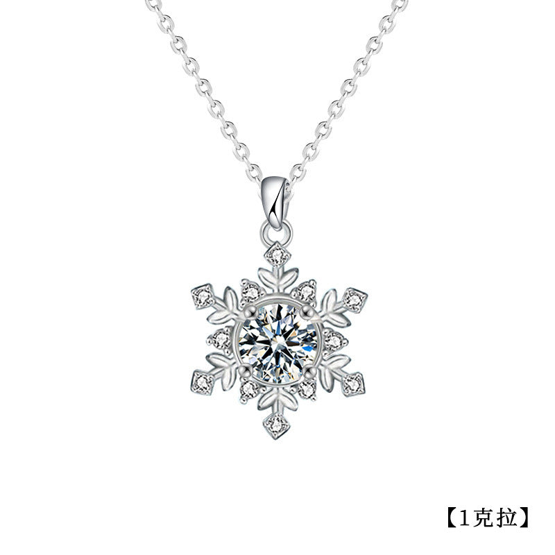 Original 925 Sterling Silver Snowflake Necklace, Universal Women's High-end Moissanite Pendant Silver Jewelry Collar Chain Gift