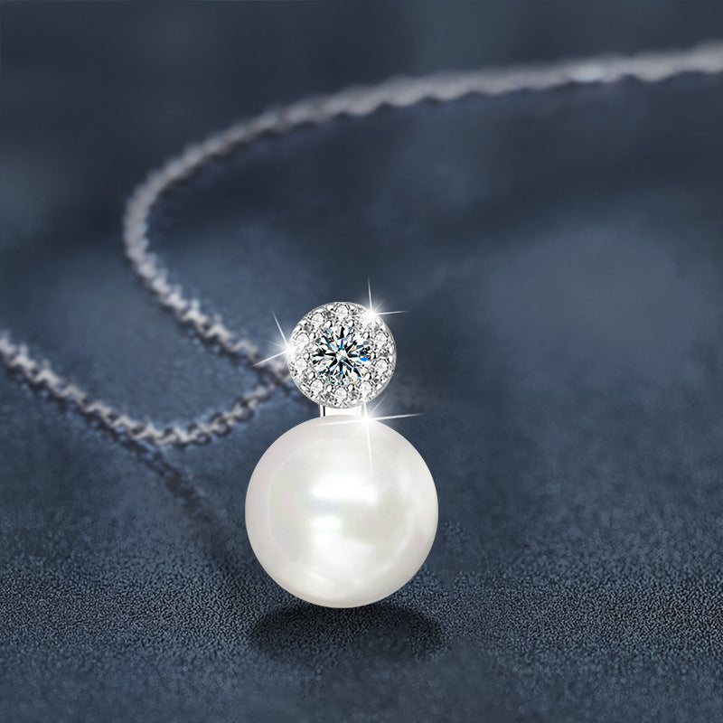 Moissanite Freshwater Pearl Necklace Non-Fading Women's Summer High-End 925 Sterling Silver Necklace Fashionable Versatile Pendant