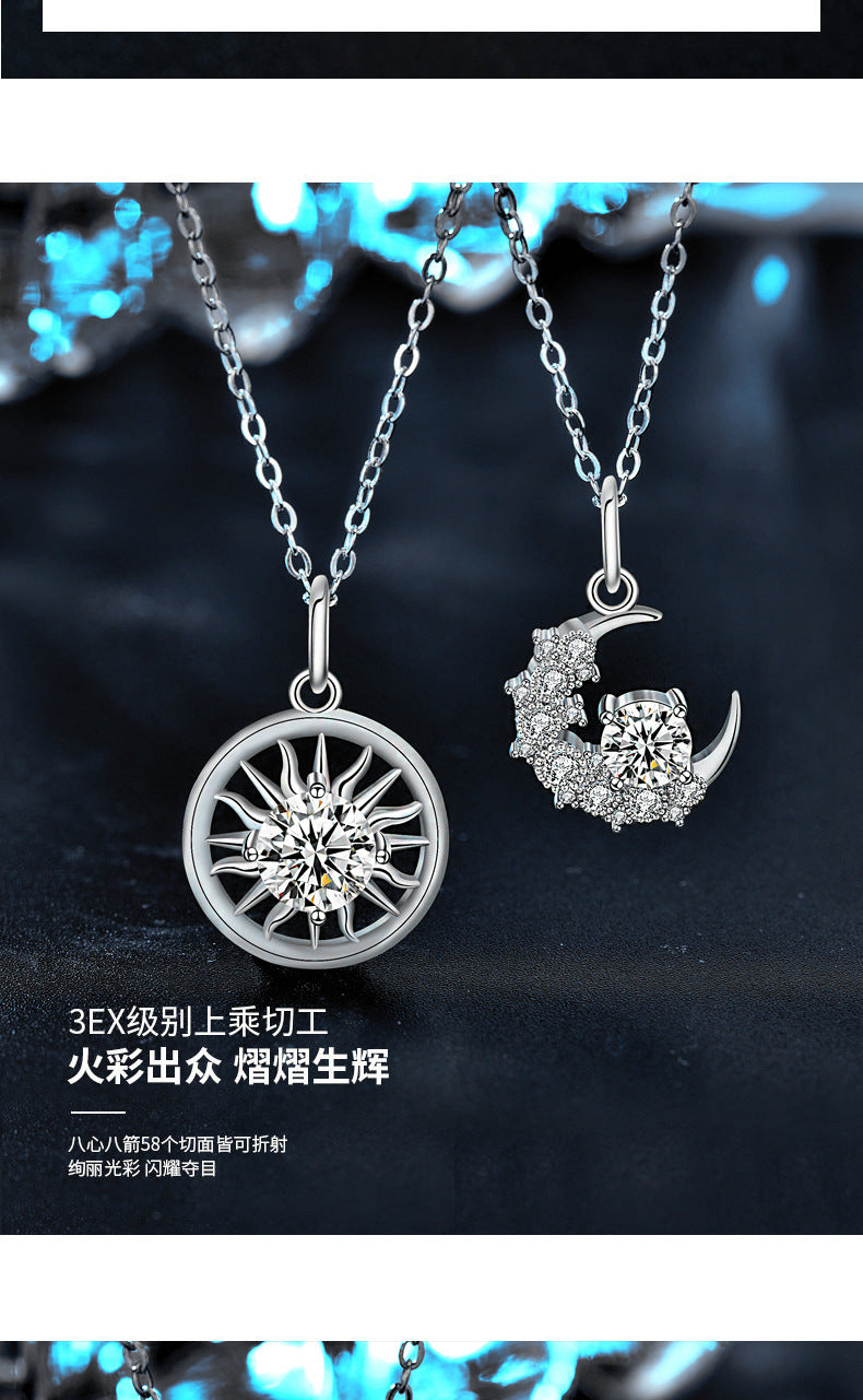Original Mozambique stone 925 sterling silver jewelry, sun and moon couple necklace, women's high-end unique collar pendant
