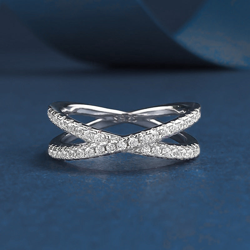 Mossianite ring, 925 silver, color-fast women's exclusive cross-shaped ring, fully set simulated diamond, cross-border jewelry wholesale