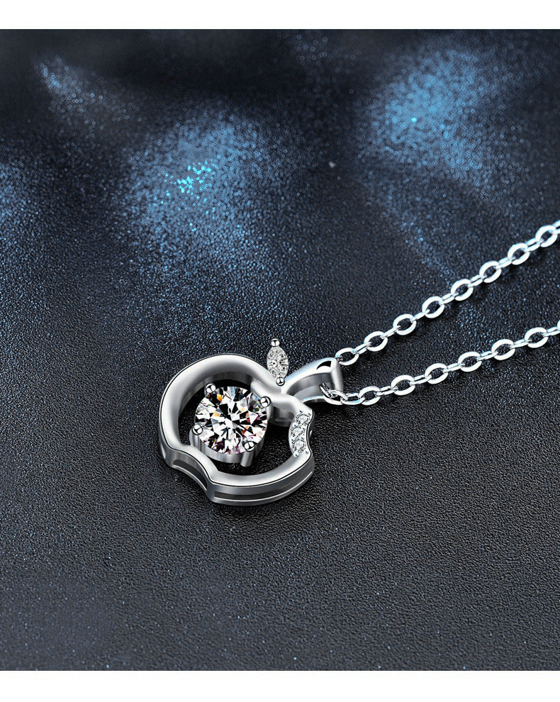 Original design 925 necklace for girls, pure silver apple pendant with moissanite, Christmas gift, foreign trade jewelry