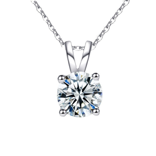 Moissanite 925 Sterling Silver Necklace for Women, Korean and Japanese Small Design Four-Claw Pendant, Simple Clavicle Necklace Jewelry Ins
