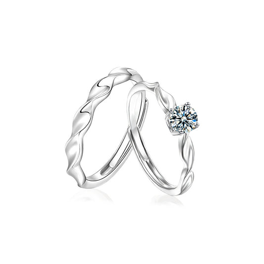 S925 Sterling Silver Braided Moissanite Couple Rings Korean Style Temperament Simple Men and Women Couple Rings Open Adjustable Finger Rings