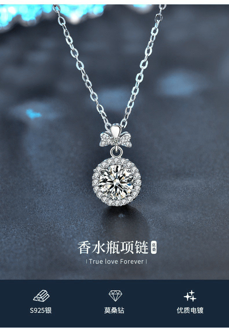 Original Perfume Bottle 925 Sterling Silver Clavicle Necklace Women's Niche Design Moissanite Pendant Autumn Creative Jewelry
