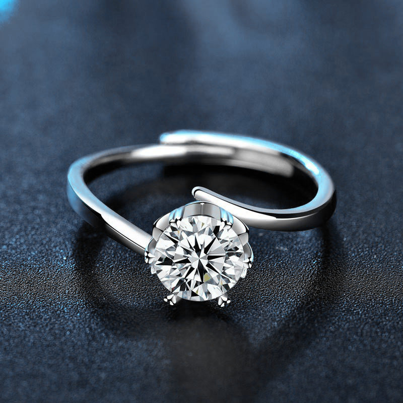925 Silver Twisted Arm Six-Prong Moissanite Ring, Ins Style Open Ring, Women's Wedding Jewelry, Cross-border E-commerce