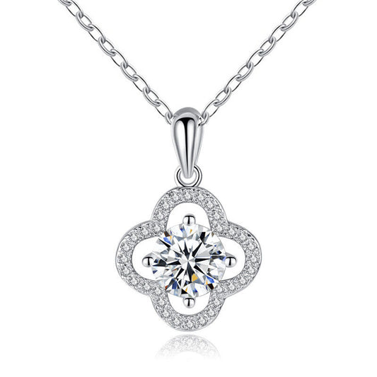 S925 Sterling Silver High-End Four-Leaf Clover Moissanite Necklace Fashionable and Elegant Xiaohongshu Style Clavicle Chain