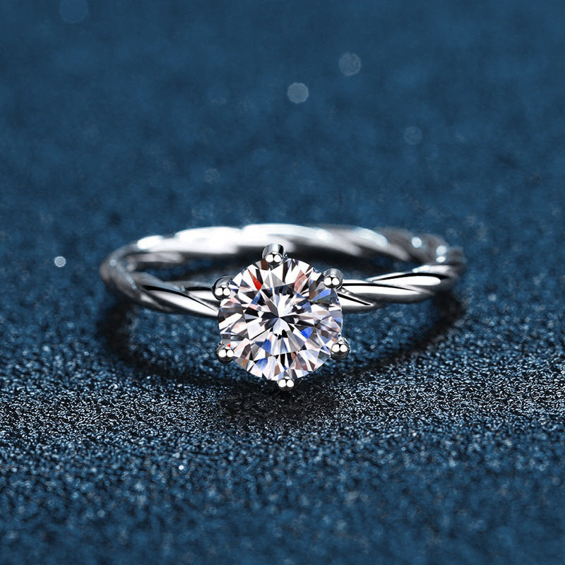 Moissanite women's ring 925 pure silver unique high-end style full set twisted arm braided finger ring silver jewelry