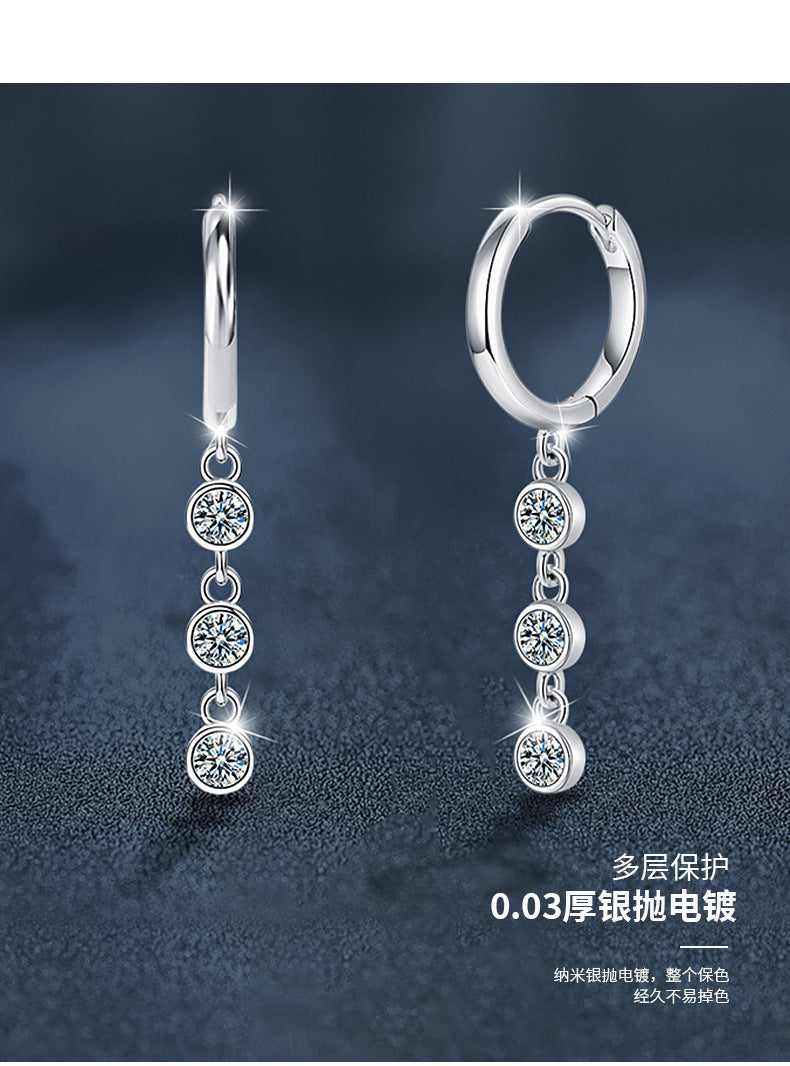 莫桑石流苏耳环高级感925纯银简约韩版小清新耳坠耳饰品