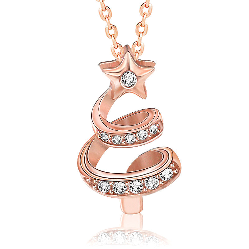 Original Christmas Necklace Accessories 925 Pure Silver Star Tree Pendant European and American New Style Collar Accessories Christmas Gift