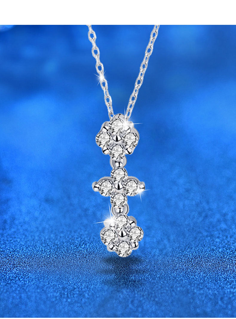 925 Sterling Silver Heart Necklace for Women, Sweet and Cool Style, Spliced Zircon Inlay, One Necklace with Two Ways to Wear, Four-Leaf Clover Necklace, Clavicle Chain