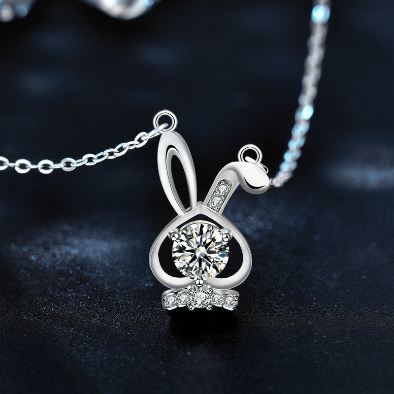 Original Mozambique Stone Rabbit 925 Pure Silver Necklace, Girls' Ins Unique Collar Pendant Jewelry, Sophisticated Style