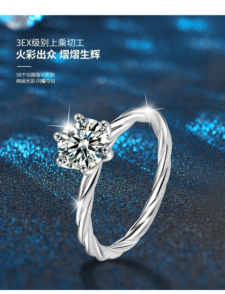 Moissanite women's ring 925 pure silver unique high-end style full set twisted arm braided finger ring silver jewelry