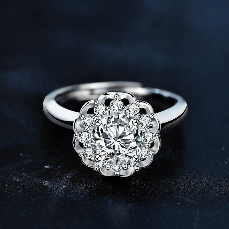 Moissanite engagement ring 1 carat 925 silver round bezel women's wedding gift open jewelry