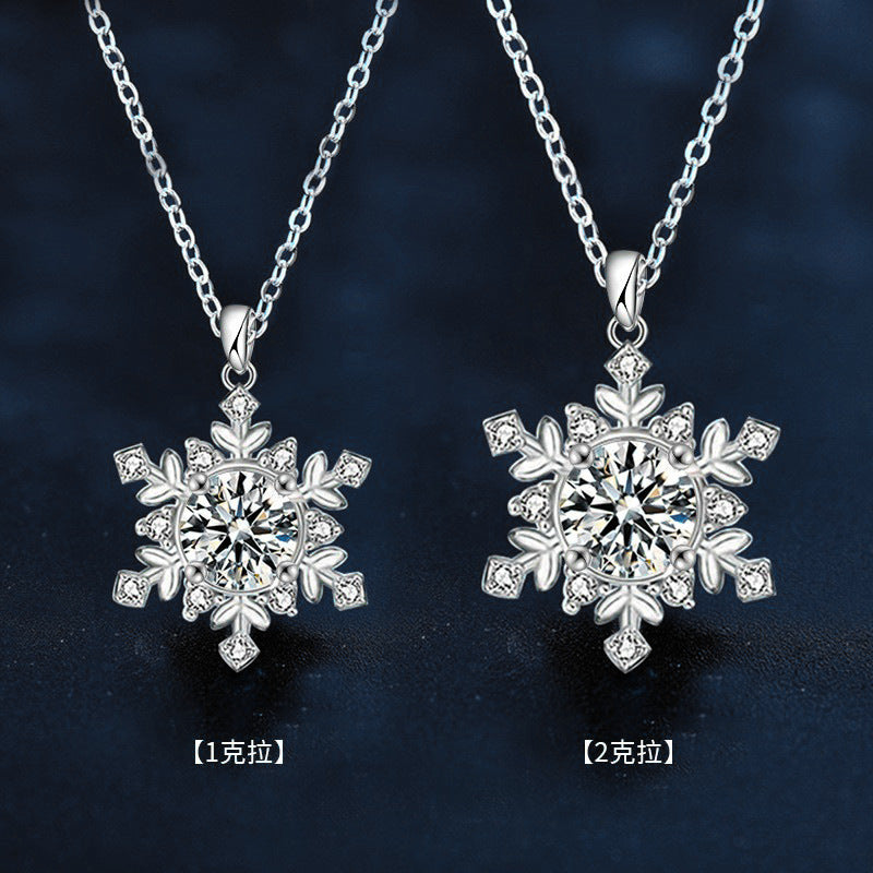 Original 925 Sterling Silver Snowflake Necklace, Universal Women's High-end Moissanite Pendant Silver Jewelry Collar Chain Gift